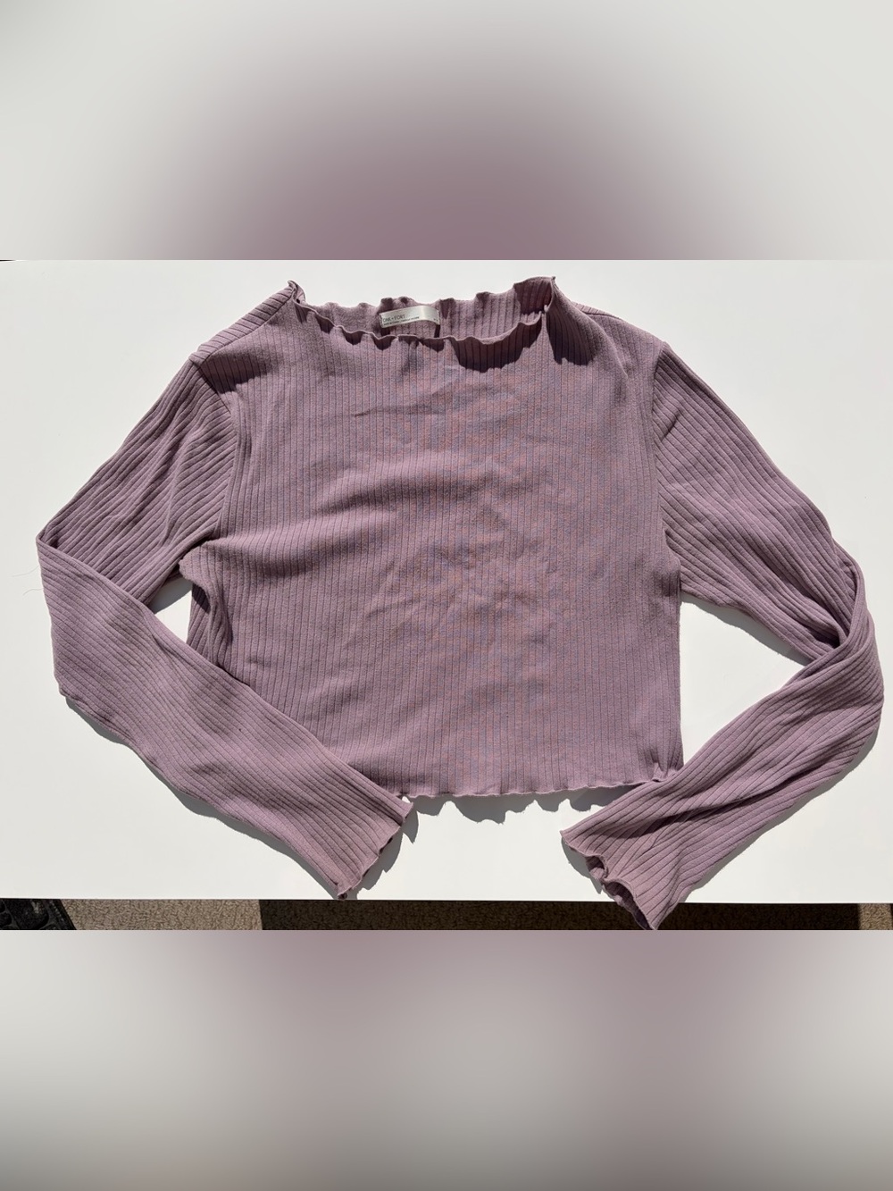 OAK + FORT Lilac Ribbed Long-Sleeve Top